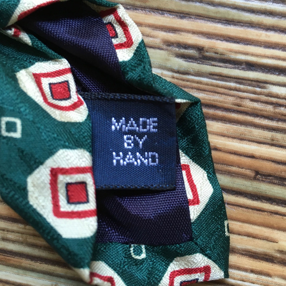 Polo by Ralph Lauren Tie Green Cream Red 100% Silk - Picture 3 of 8